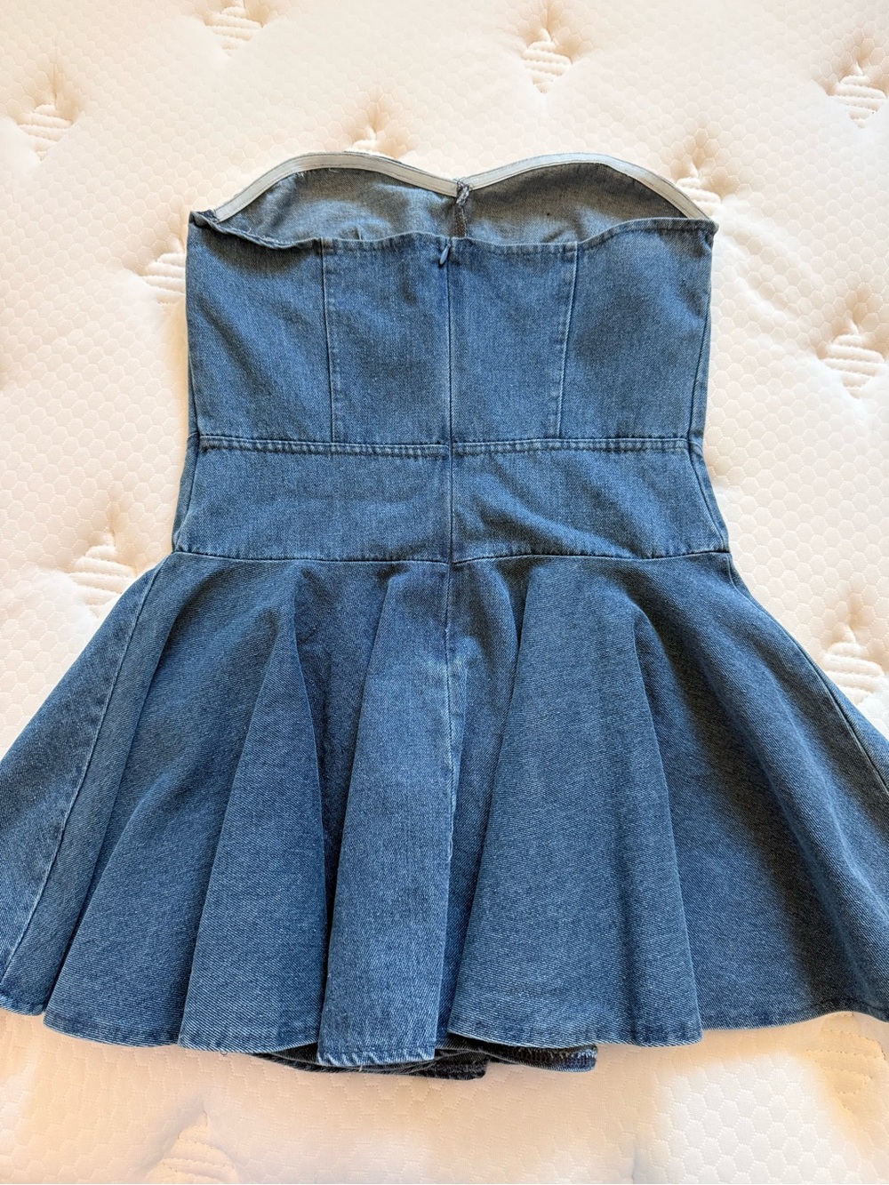 Denim Strapless Peplum Dress - Blue - Picture 6 of 7